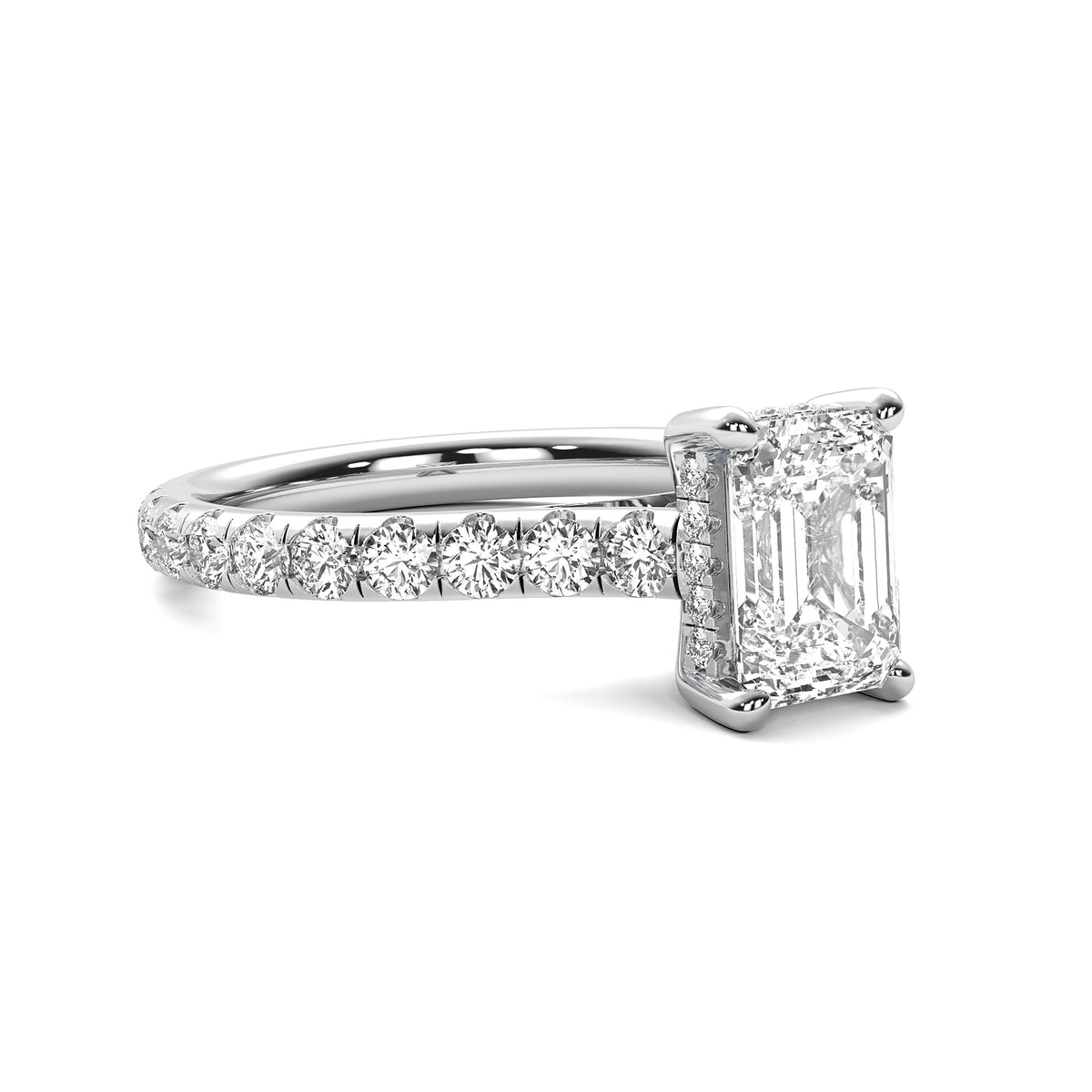 Tahlia Emerald Solitaire with Hidden Halo and Accent Stones