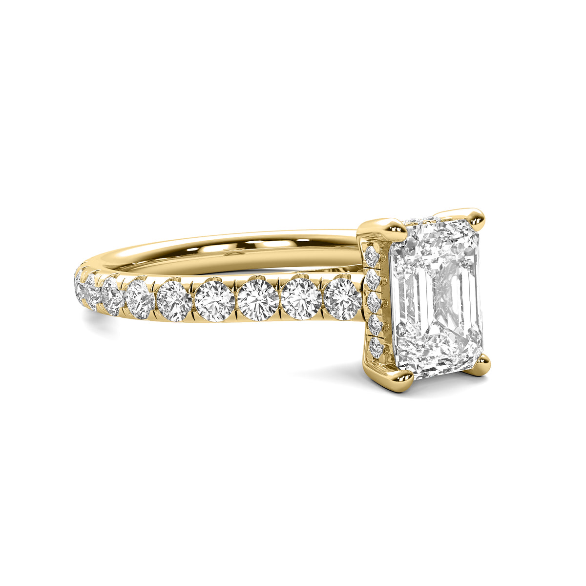Tahlia Emerald Solitaire with Hidden Halo and Accent Stones