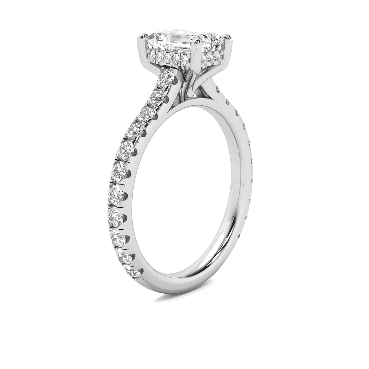 Tahlia Emerald Solitaire with Hidden Halo and Accent Stones