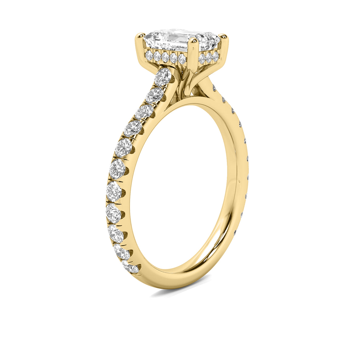 Tahlia Emerald Solitaire with Hidden Halo and Accent Stones