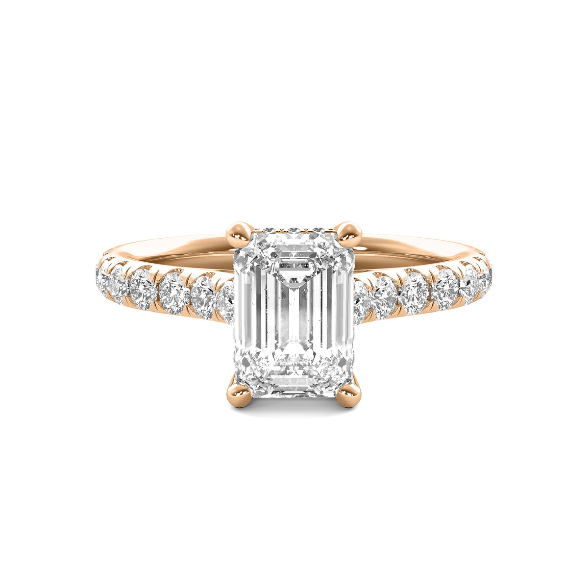 Tahlia Emerald Solitaire with Hidden Halo and Accent Stones