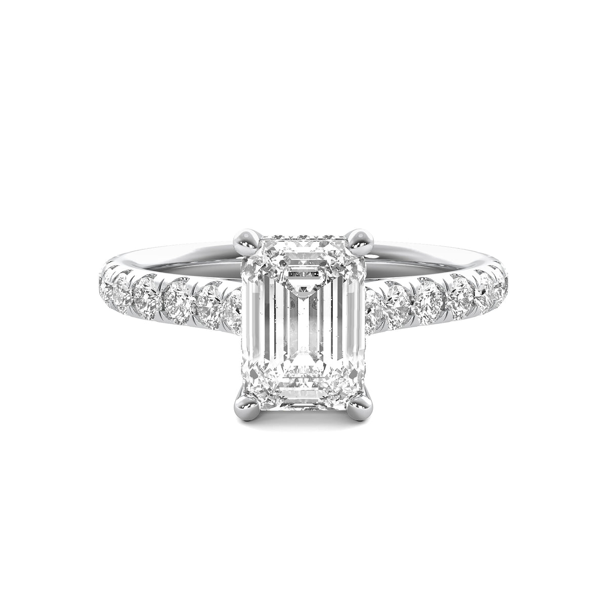 Tahlia Emerald Solitaire with Hidden Halo and Accent Stones