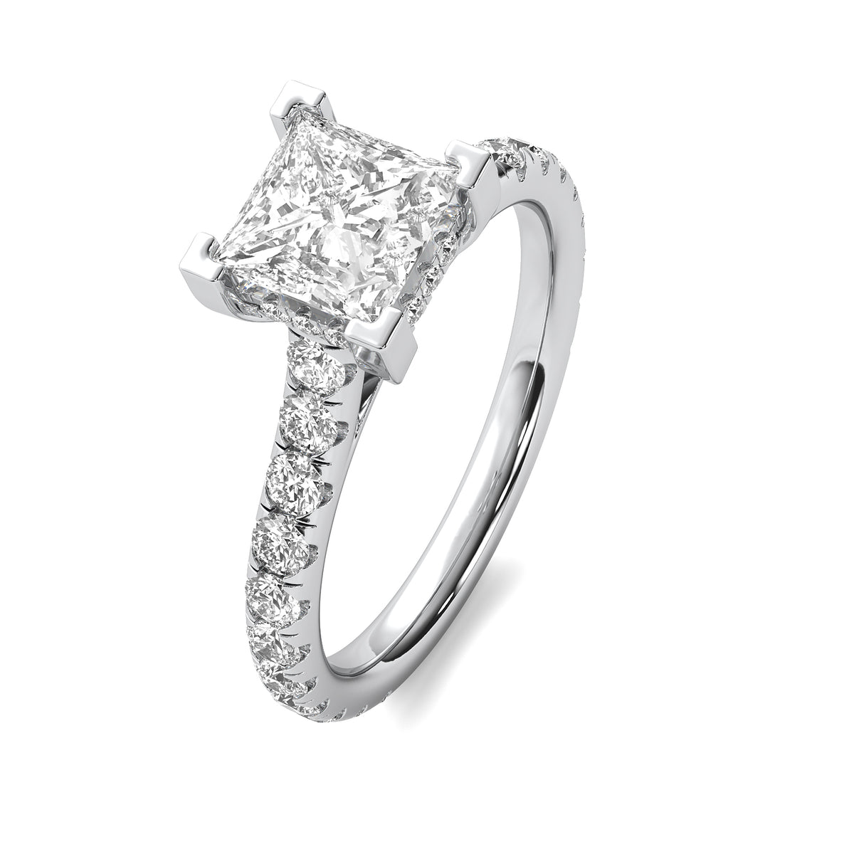 Reverie Princess Solitaire with Hidden Halo and Accent Diamonds