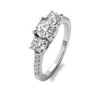 Jia Round Solitaire with Round Side Stones and Half Accent Diamonds