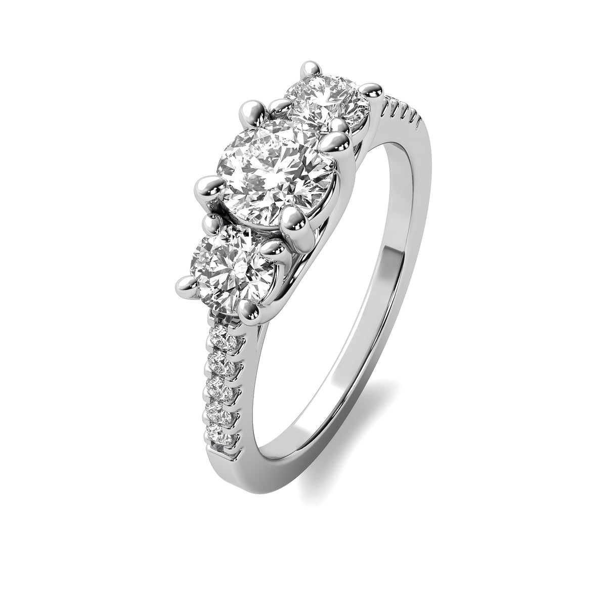 Jia Round Solitaire with Round Side Stones and Half Accent Diamonds