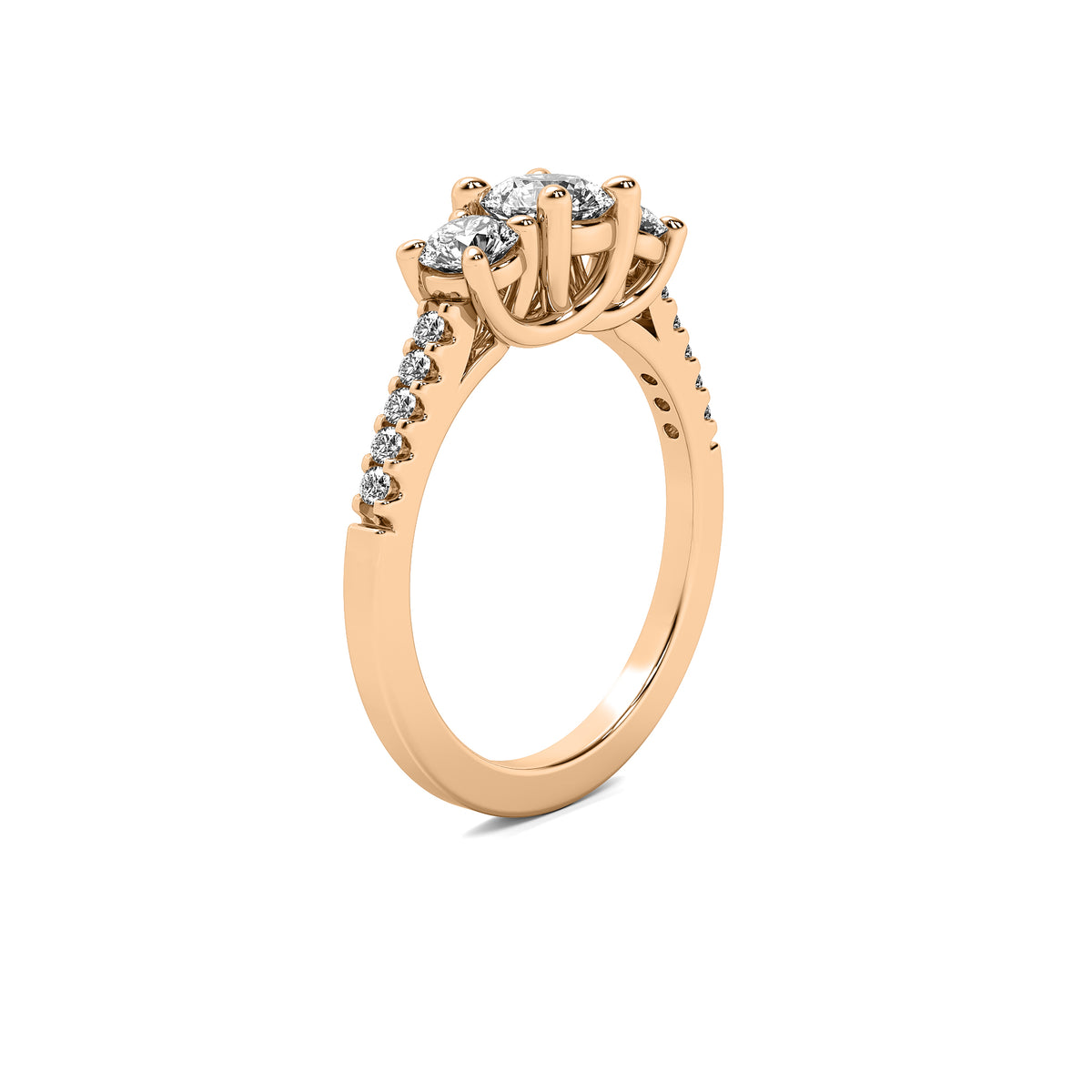 Jia Round Solitaire with Round Side Stones and Half Accent Diamonds