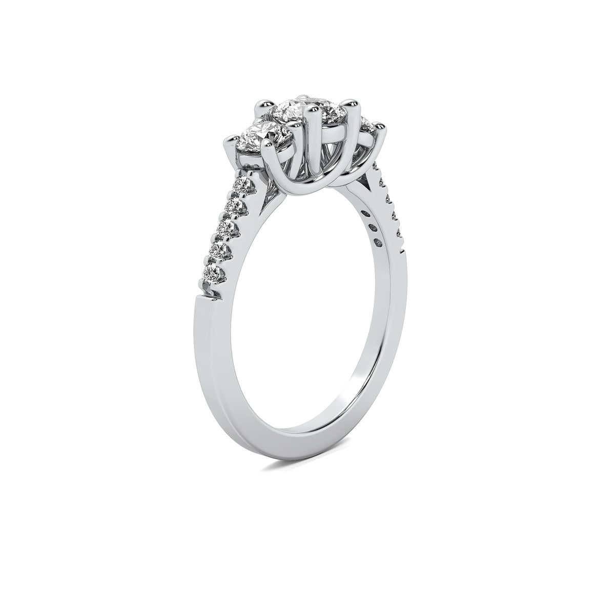 Jia Round Solitaire with Round Side Stones and Half Accent Diamonds