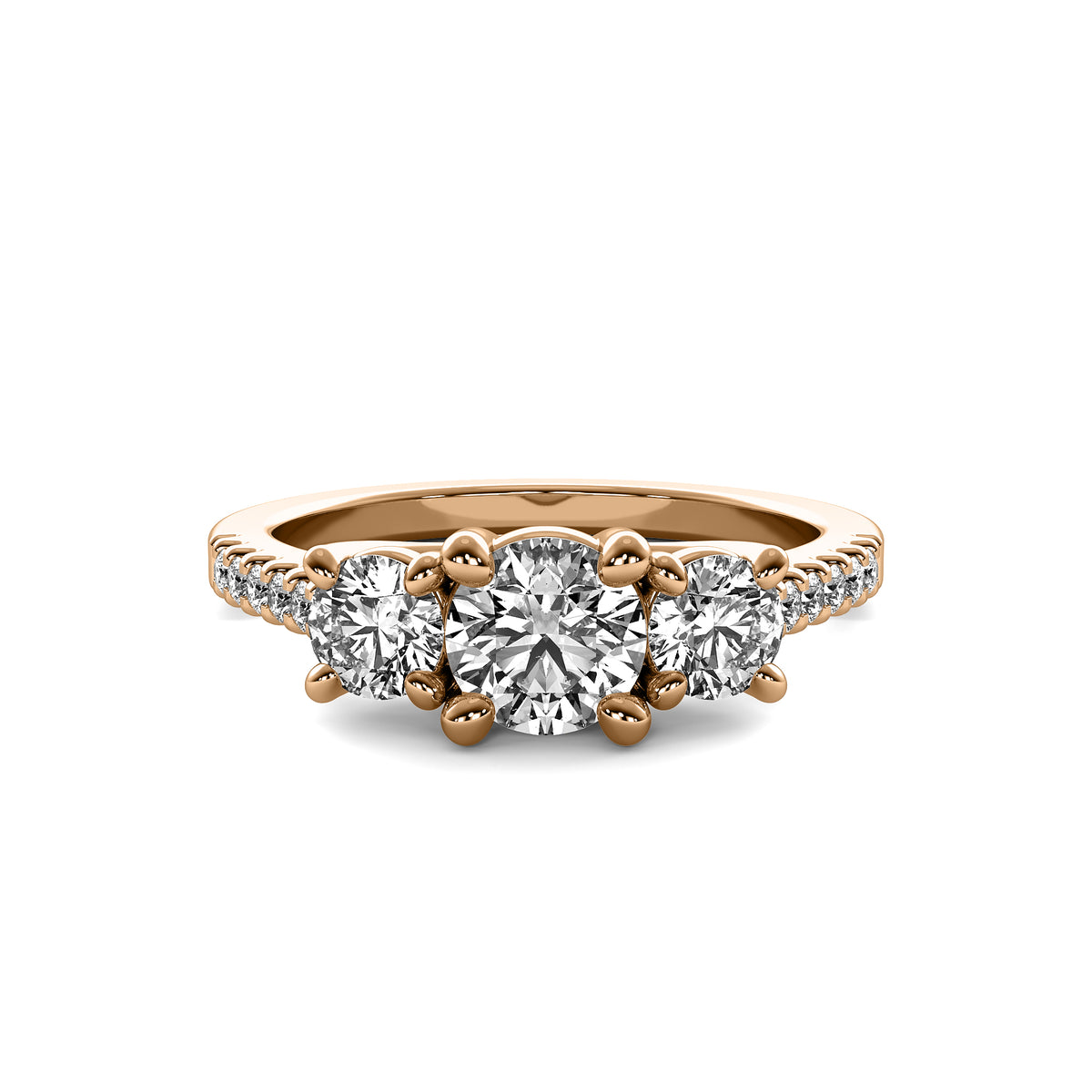 Jia Round Solitaire with Round Side Stones and Half Accent Diamonds