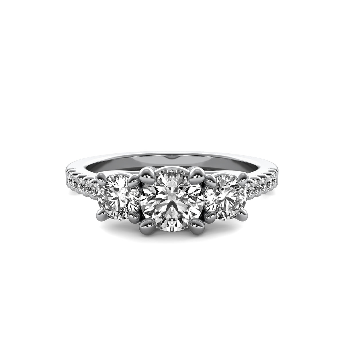 Jia Round Solitaire with Round Side Stones and Half Accent Diamonds
