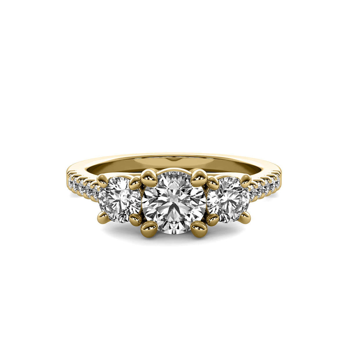 Jia Round Solitaire with Round Side Stones and Half Accent Diamonds