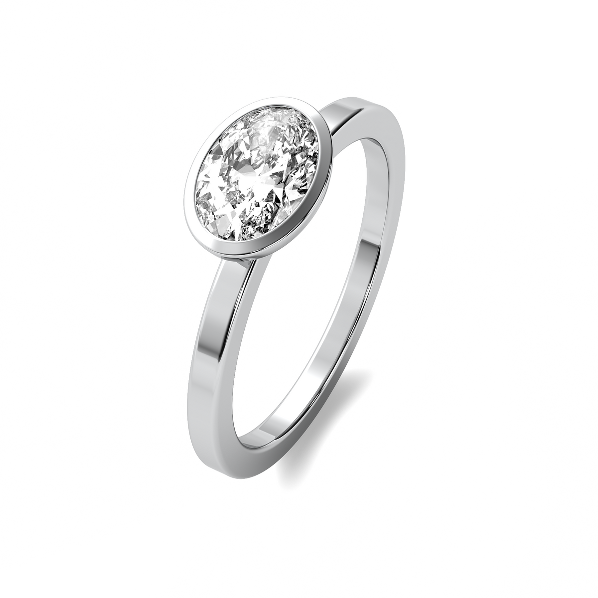 Bezel Oval East West Solitaire Diamond Ring