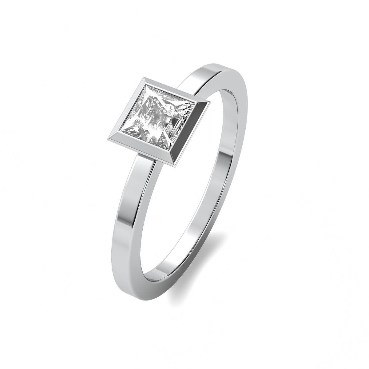Bezel Princess Solitaire Diamond Ring