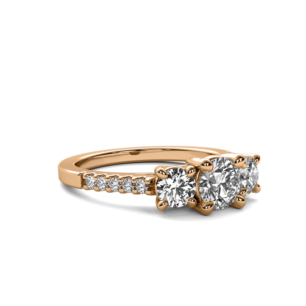 Jia Round Solitaire with Round Side Stones and Half Accent Diamonds