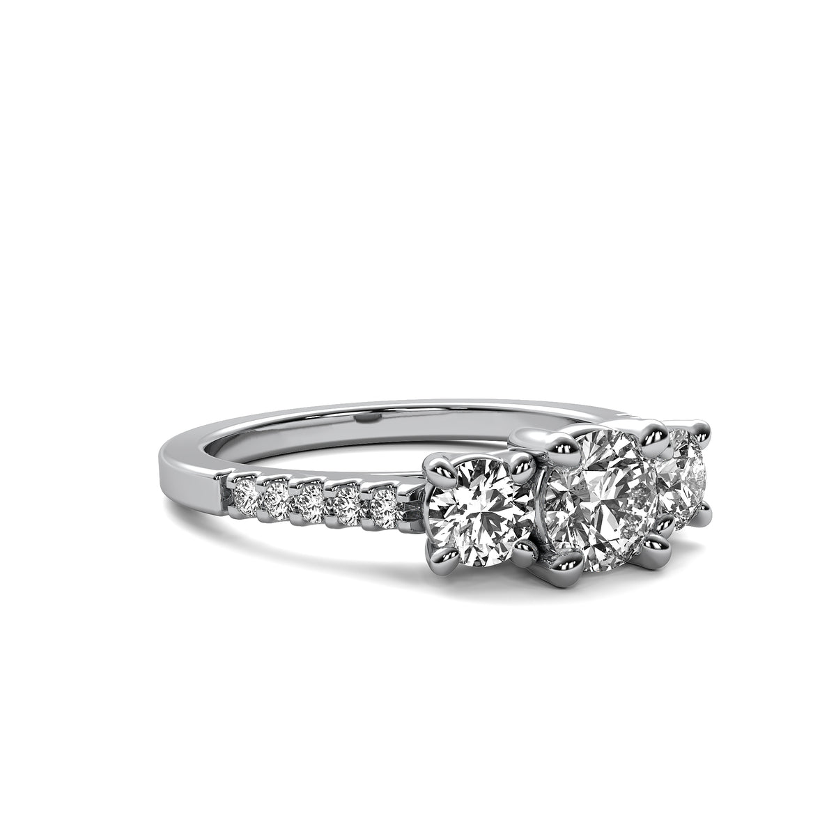 Jia Round Solitaire with Round Side Stones and Half Accent Diamonds