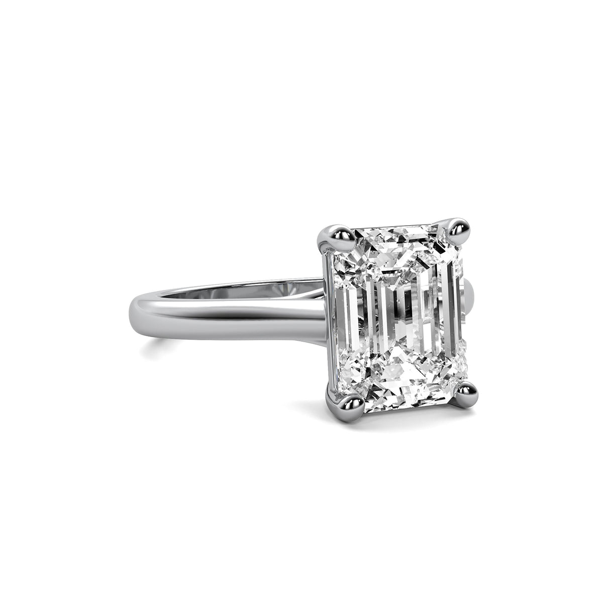 Modern Cathedral Emerald Solitaire Diamond Ring